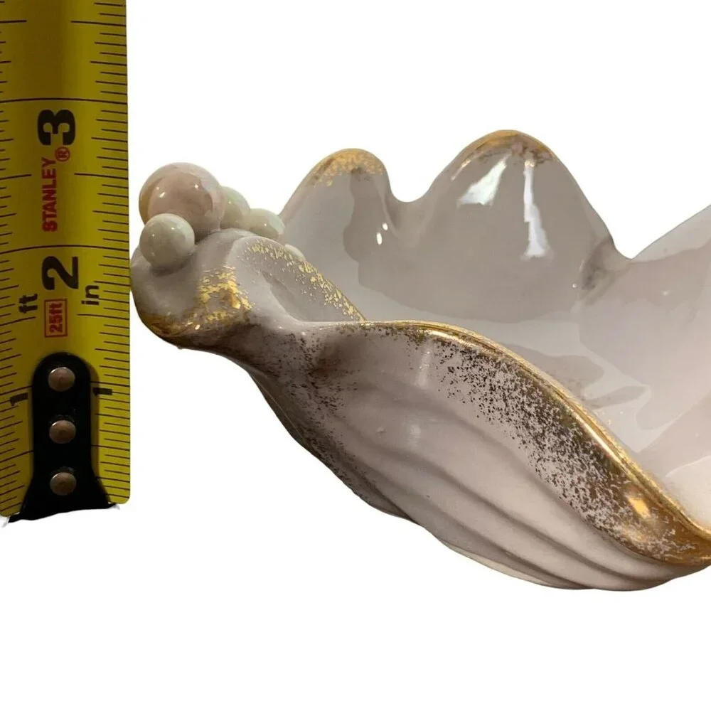 Vintage‎ MCM Gilt Seashell Ashtray Trinket Dish Pearls Midcentury Mermaid Ocean